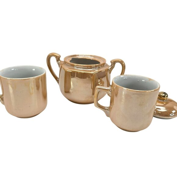 Vintage Japanese Lusterware Tea Set With Floral & Laurel Leaf Farm Scene JE111 - Picture 9 of 13